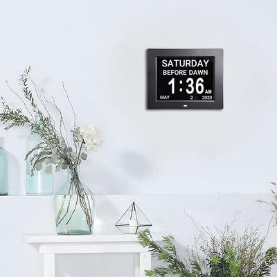 Yescom 8inch Large Digital LCD Day Clock 8 Alarm Dimmable Calendar for Elderly Dementia Wall Black - 8 inch