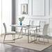 5 Pc Rectangular Faux Marble Dining Table Set w/ 4 White PU Chairs