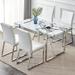 Modern Rectangular 5-piece Dining Table Set with Faux Marble Table and 4 Faux Leather Chairs for Kitchen Dining Room, White