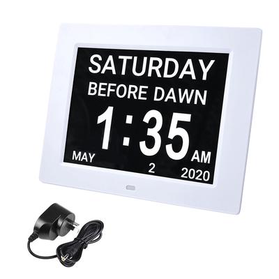 Yescom 8inch Large Digital LCD Day Clock 8 Alarm Dimmable Calendar for Elderly Dementia Wall Black - 8 inch