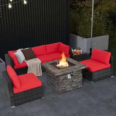 Costway 7 PCS Patio Furniture Set with 50,000 BTU Fire Pit Table - See Details