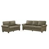 2 Piece Sectional Sofa Set, 3-seat Faux Leather Sofa with Nailhead Armrests, Storage Upholstered Loveseat with Solid Wood Legs
