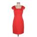 Adrianna Papell Casual Dress - Party Square Short sleeves: Red Solid Dresses - Women's Size 2