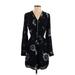 Express Outlet Casual Dress - Mini V-Neck Long sleeves: Black Floral Dresses - Women's Size X-Small
