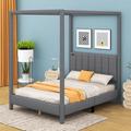 Winston Porter Permelia Full Size Canopy Platform Bed w/ USB & Type-C Ports Upholstered/Canvas in Gray | 80.1 H x 55.5 W x 80.7 D in | Wayfair