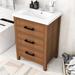 Winston Porter Rahi Freestanding Bathroom Vanity Cabinet w/ Single Sink & Drawers Wood/Ceramic in Brown | 32.6 H x 24.4 W x 18.3 D in | Wayfair