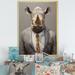 Trinx Business Hippo Portrait Framed On Canvas Print Canvas, Cotton in Gray/Yellow | 20 H x 12 W x 1 D in | Wayfair