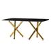Wrought Studio™ Modern Square Round Dining Table w/ Faux Marble Tabletop Glass/Metal in Yellow | 29.9 H x 70.9 W x 39.4 D in | Wayfair