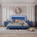 Wrought Studio™ Upholstered Platform Bed w/ LED Lights & Two Nightstands Upholstered in Blue | 44.5 H x 64 W x 83.7 D in | Wayfair