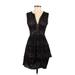 BCBGMAXAZRIA Cocktail Dress - A-Line V-Neck Sleeveless: Black Solid Dresses - Women's Size 2