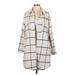 MELLODAY Jacket: Mid-Length Ivory Grid Jackets & Outerwear - Women's Size Small