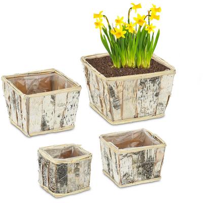 Blumentopf, 4 versch. Größen, eckig, Birke, Pflanzentöpfe mit Folie, Pflanzkörbe für innen & außen, Image