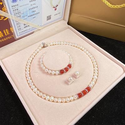Women's Day Gifts Natural Freshwater Pearl Necklace Green Chalcedony Pendant White Pearl Bracelet Set As A Gift For Mothers And Mother-in-law On Mother's Day Mother's Day Gifts for MoM