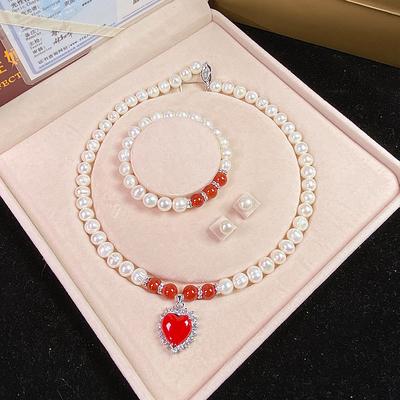 Women's Day Gifts Natural Freshwater Pearl Necklace Green Chalcedony Pendant White Pearl Bracelet Set As A Gift For Mothers And Mother-in-law On Mother's Day Mother's Day Gifts for MoM