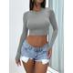 T shirt Tee Crop Women's Black White Brown Solid Color Crop Top Street Daily Fashion Round Neck Skinny S