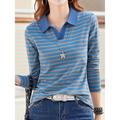 Women's Polo T shirt Tee Cotton Striped Daily Weekend Print Black Long Sleeve Fashion Shirt Collar Fall Winter