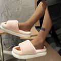 Women's Slippers Fuzzy Slippers Fluffy Slippers House Slippers Warm Slippers Outdoor Home Daily Solid Color Summer Flat Heel Open Toe Cute Comfort Minimalism Faux Fur Loafer Pink Dark Green khaki