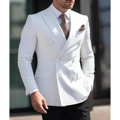 White Men's Prom Suits Wedding Suits Solid Colored 2 Piece Daily Business Plus Size Double Breasted Six-buttons 2024