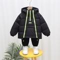 Kids Boys Down Coat Hoodie Jacket Outerwear Solid Color Long Sleeve Zipper Coat Outdoor Adorable Daily Black Yellow Spring Fall 7-13 Years