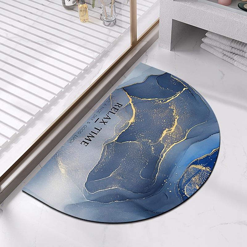 Diatomaceous Earth Bath Mat Semicircle Marble Super Absorbent Toilet Door Quick-Drying Foot Mat Entry Door Mat Non-Slip Mat