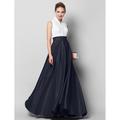 A-Line Elegant Luxurious Dress Formal Evening Black Tie Gala Floor Length Sleeveless High Neck Satin with Pleats 2024