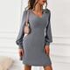 Women's Sweater Dress Jumper Dress Casual Dress Mini Dress Knitwear Active Fashion Outdoor Street Daily Date V Neck Long Sleeve Ribbed 2023 Regular Fit Black khaki Apricot S M L XL