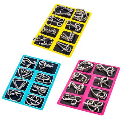 8PCS/Set IQ Metal Puzzle Brain Teaser Intelligence Solution Ring Montessori Puzzles for Children Adults Anti-Stress Fidget Toy