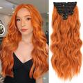 Clip in Hair Extensions for Women 20 Inch Long Wavy Curly Auburn Hair Extension Full Head Synthetic Hair Extension Hairpieces