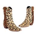 Women's Boots Cowboy Boots Plus Size Heel Boots Party Outdoor Work Leopard Booties Ankle Boots Tassel Chunky Heel Pointed Toe Bohemia Microfiber Loafer Leopard Black Yellow