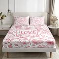 Love Heart Pattern Fitted Sheet Set 100% Cotton Ultra Soft Breathable Silky Bed Sheets Deep Pocket Bedding Sheets 3 Piece Queen King Size