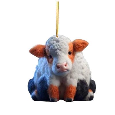 1pc Adorable Cartoon Cow Car Charm - Perfect for Christmas Tree Decorations Car Interior Accessories!