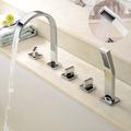 Bathtub Faucet Deck Mounted, Bathroom Faucet Bath Roman Tub Filler Mixer Tap Brass with Handheld, 5 Hole 3 Handle Sprayer with Cold Hot Water Hose