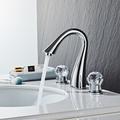 Widespread Bathroom Sink Mixer Faucet, 3 Hole 2 Crystal Handle Traditional Basin Taps Deck Mounted with Hot and Cold Hose, Vessel Water Tap