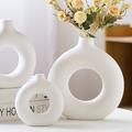 White Resin Circle Vase Simple Flower Arrangement Household Soft Decoration Art 1PC