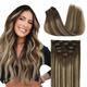 Clip in Hair Extensions Real Human Hair 5pcs 80g Balayage Chocolate Brown to Honey Blonde 18 Inch DOORES Hair Extensions Clip in Natural Straight Hair Extensions
