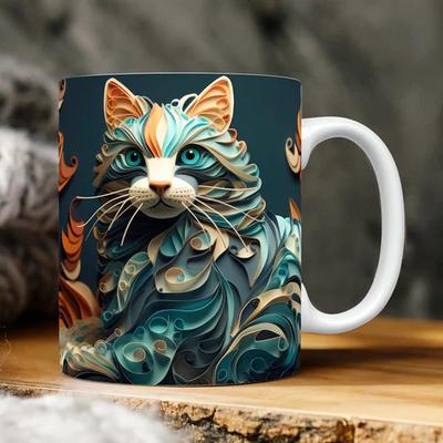 3D Kittens Hole In A Wall Mug, 3D White Cat Mug 3D Novelty Cat Mugs Cat Lovers Coffee Mug Cat Club Cup White Ceramic Mug Gifts For Men Women