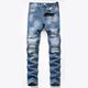 Men's Jeans Trousers Denim Pants Pocket Ripped Straight Leg Plain Wearable Outdoor Daily Holiday Cotton Blend Basic Fashion Blue Micro-elastic