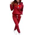 Women's Hoodie Tracksuit Pants Sets Heart Outdoor Casual Black Pink Wine Print Drawstring Long Sleeve Warm Sports Hooded Regular Fit Fall Winter