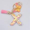 New Exquisite 26 Letter Resin Keychain with Pink Tassel Gradient Butterfly Pendant Key Ring Women Bag Ornaments Accessories Gift