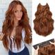 Invisible Wire Hair Extensions - 20 Inch Halo Hair Extensions Auburn Long Wavy Synthetic Hairpiece with Transparent Wire Adjustable Size 4 Secure Clips for Women