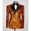 Men's Sequin 70s Disco Blazer Party Sparkle Sequins Blazer Jacket Regular Tailored Fit Solid Colored Double Breasted Six-buttons Black Gold Black Silver Champagne Pink Gold 2024