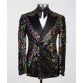 Men's Sequin 70s Disco Blazer Party Sparkle Sequins Blazer Jacket Regular Tailored Fit Solid Colored Double Breasted Six-buttons Black Gold Black Silver Champagne Pink Gold 2024