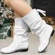 Women's Boots Ladies Shoes Valentines Gifts Slouchy Boots Riding Boots Office Valentine's Day Daily Solid Color Mid Calf Boots Chunky Heel Pointed Toe Vintage Fashion Comfort Faux Leather Black White