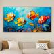 Large Original Fish Hand painted Oil Painting On Canvas Canvas Wall Art Abstract Blue Sea Painting Lively Animal Wall Decor Home Decor