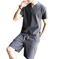 Men's Loungewear Pajama Top and Pant 1 set Plain Classic Outdoor Street Casual Polyester Henley Short Sleeve Casual Shirt Button-Down Summer White Black