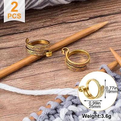 2 Packs Knitting Crochet Loop Ring For Fingers, Adjustable Crochet Tension Ring, Metal Open Yarn Guide Finger Holders, Knitting Thimbles For Crochet