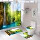 4pcs Nature Forest Shower Curtain Set Bridge Bathroom Sets With Shower Curtain And Rugs Waterproof Shower Curtain Non-Slip Rug Toilet Lid Bathroom Mat And 12 Plastic Hooks Bathroom Accessories