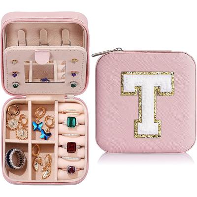 Trendy Travel Jewelry Case, Personalized Gifts,Pink Travel Jewelry Box,Birthday Gifts for Women Valentine's Day Gifts for Teens Girls Initial Travel Jewelry Case