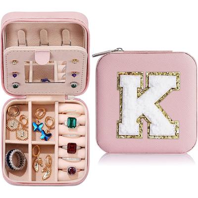 Trendy Travel Jewelry Case, Personalized Gifts,Pink Travel Jewelry Box,Birthday Gifts for Women Valentine's Day Gifts for Teens Girls Initial Travel Jewelry Case