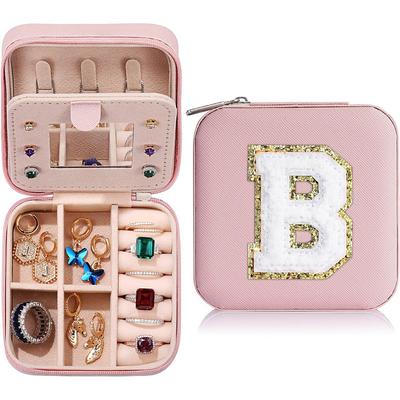 Trendy Travel Jewelry Case, Personalized Gifts,Pink Travel Jewelry Box,Birthday Gifts for Women Valentine's Day Gifts for Teens Girls Initial Travel Jewelry Case